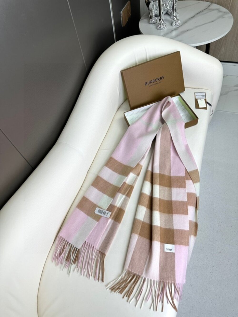 Burberry Pink Plaid Cashmere Scarf - Picture 3 of 5